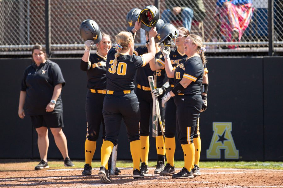 Sophomore Addison Barnard after hitting a home-run during the game against Tulsa on April 2nd at Wilkins Stadium