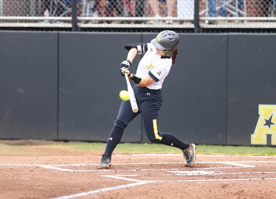 Junior Sydney McKinney takes a swing during WSUs game against UCF on May 8 at Wilkins Stadium.