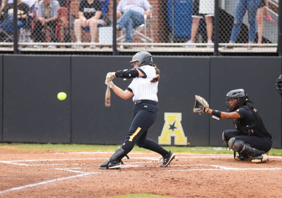 Sophomore Jessica Garcia takes a swing during WSUs game against UCF on May 8 at Wilkins Stadium.