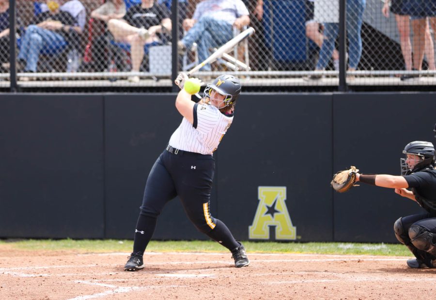 Junior Lauren Mills fouls off a pitch during WSUs game against UCF on May 8 at Wilkins Stadium.
