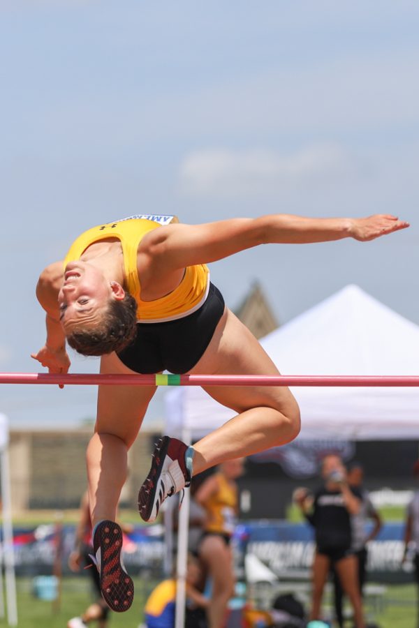 Freshman Anna Heacock participating in the womens high jump on May 13. Heacock finished sixteenth place with a 1.46 meter jump.