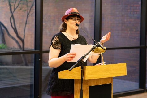 Julie Ann Baker Brin reads WOBBLY, an original poem, during  the release party for Mikrokosmos 68.