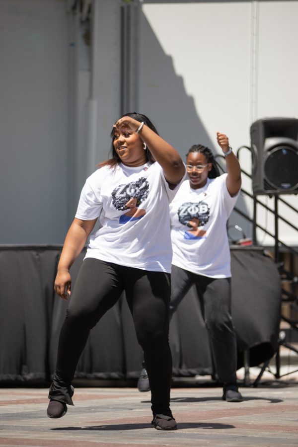 Zeta Phi Beta members dance during the Stroll Off Competition at Riverfest.