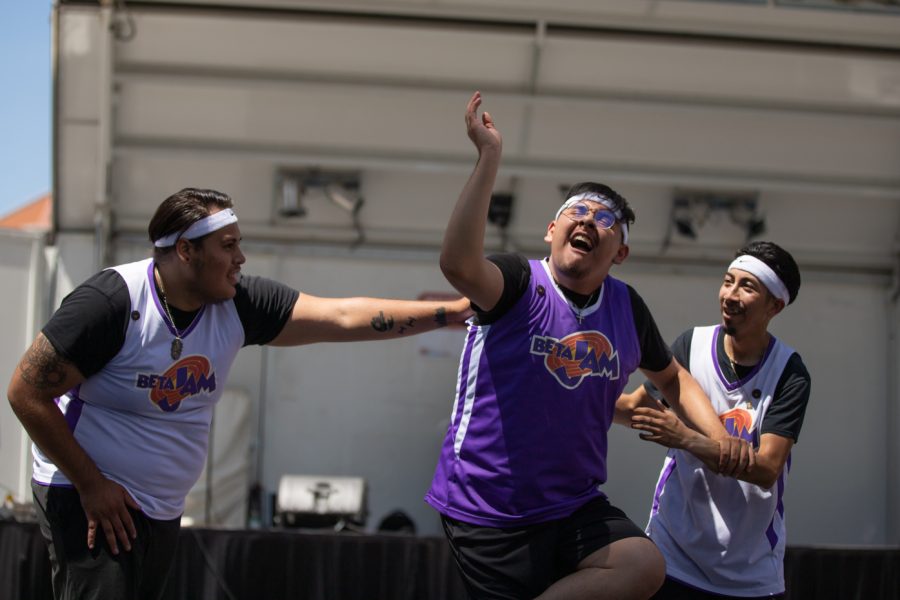 Sigma Lambda Beta members perform a routine during the Stroll Off Competition during Riverfest on June 5.