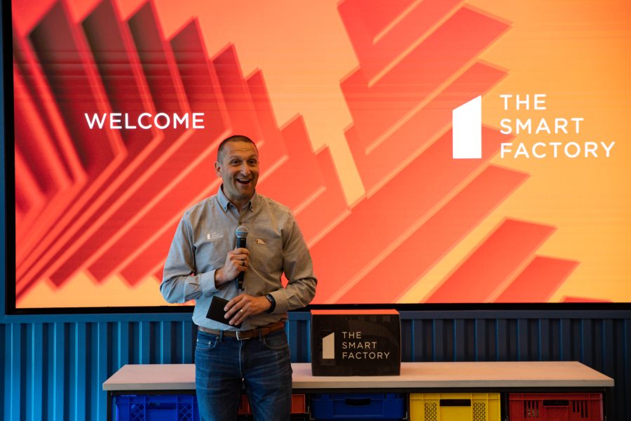 Smart Factory Leader Stephen Laaper gives opening remarks before embarking on a tour of The Smart Factory. 