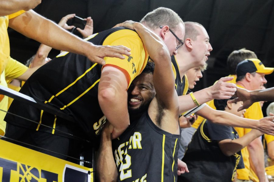 Clevin Hannah hugs fans after being announced as the winner of the TBT Wichita Regional Final. AfterShocks won 70-69 against Bleed Green on July 25, 2022.