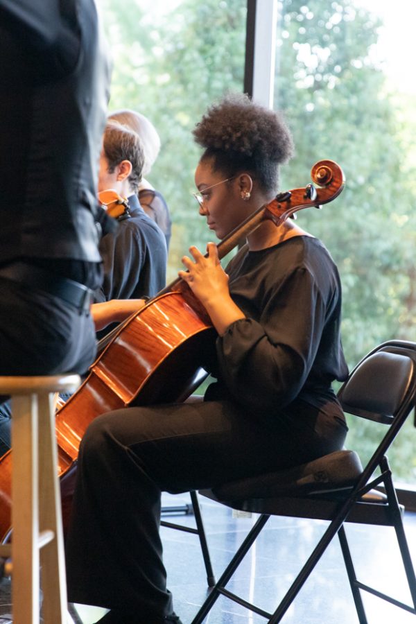 Cellist Daijana Wallace plays with the Nikoyle Noel Chamber Ensemble during the Art After Hours event at the Wichita Art Museum on Aug. 26. The event welcomed museum-goers to interact with each other and meet the new director, Anne Kraybill.
