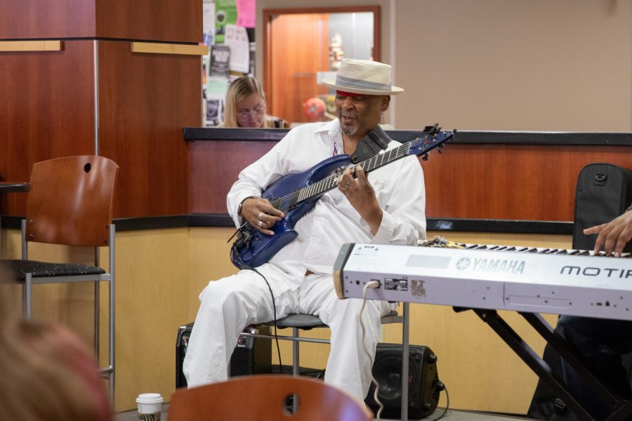 Sterling Gray performs inside the Rhatigan Student Center for the monthly Monday Melodies event on Aug. 29. Gray has been a musician for almost 48 years.