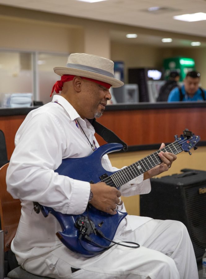 Sterling Gray performs inside the Rhatigan Student Center for the monthly Monday Melodies event on Aug. 29. Gray has been a musician for almost 48 years.