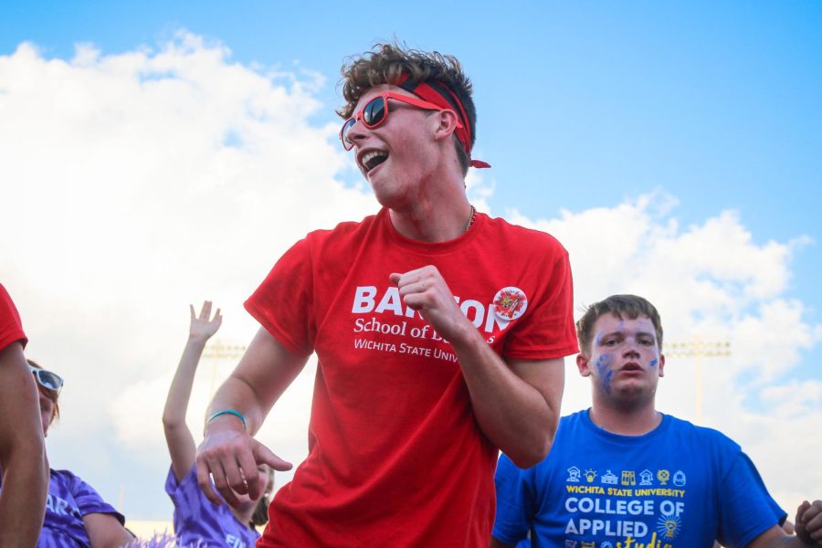 College of Business student Derek Ast dances to the Cha-Cha Slide at Clash of the Colleges on Aug. 26, 2022.