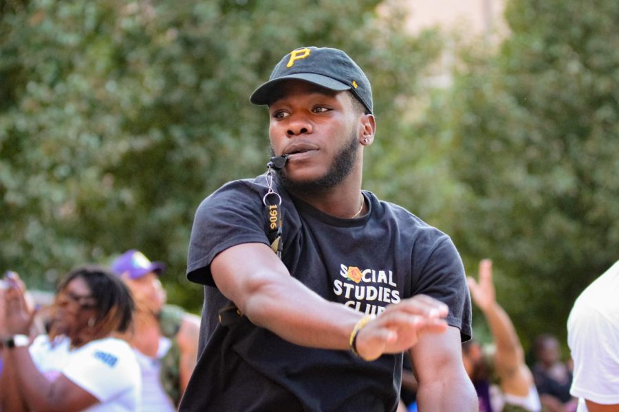 Jayden Johnson of Alpha Phi Alpha Fraternity Inc. performs at the NPHC Yard Show on Aug. 29.