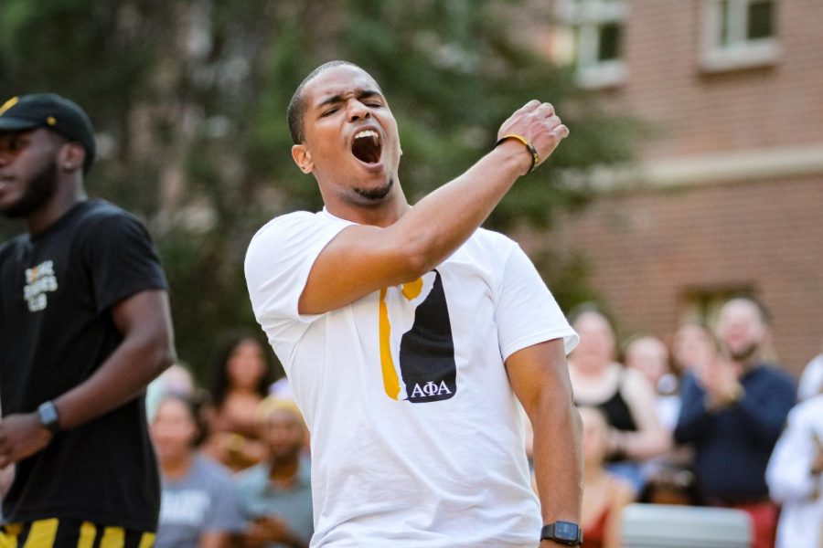 Alpha Phi Alpha Fraternity Inc. performs at the first annual NPHC Yard Show on Aug. 29, 2022.