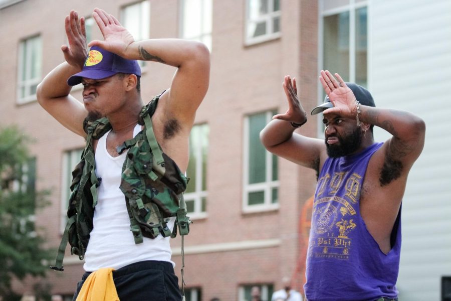 Omega Psi Psi Fraternity Inc. performs at the first annual NPHC Yard Show.
