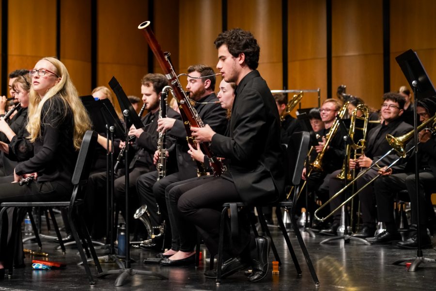 Students from Wichita State School of Music plays Bassoon during WSU Wind Ensemble concert at Miller concert hall on Spet. 15.