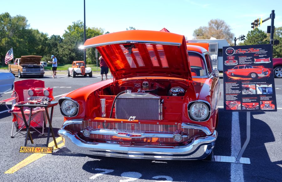 Bob and Heather Buller displays their Chevy Belair car at Show N’ Shine car show in parking Lot 1 between Hillside Avenue and the Duerksen Fine Arts Center on Sunday, Sept. 25. This event was hosted by The Honore Adversus Foundation.