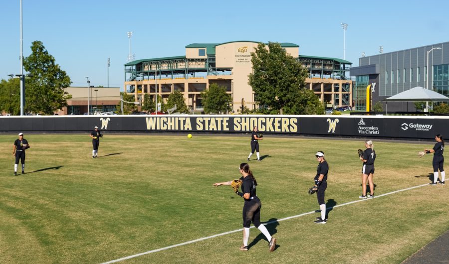 Shockers does the warm up before the game against Seminole State on Sept. 27 at Wilkins Stadium.
