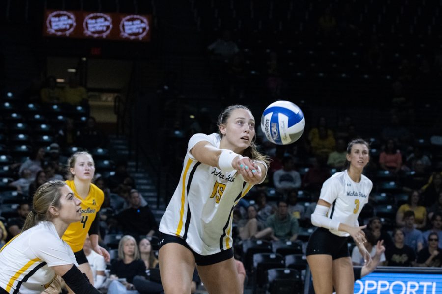 Sophomore Morgan Stout bumps the ball against Temple on Sep. 23 at Koch Arena. Stout completed 4 kills against Temple and finished the night with a .333 kill percent.