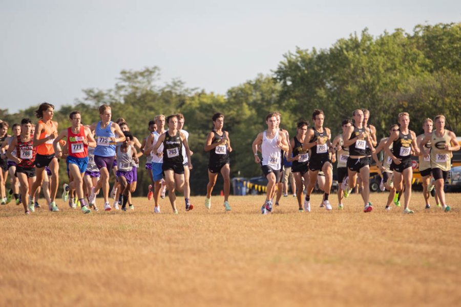 Wichita States cross county team commences the JK Gold Classic on Sept. 3 in Augusta. The mens team took first place in the 6 Kilometer race with a final score of 16.