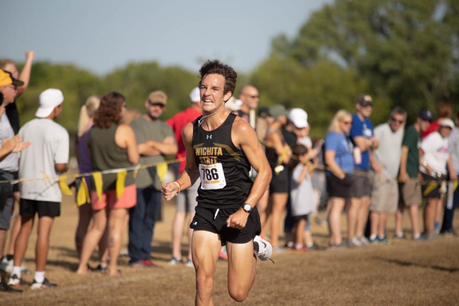 Junior  Bryce Merriman takes first place at the JK Golden Classic on Sept. 3 in Augusta. Merriman finished with a time of 18:05.1.