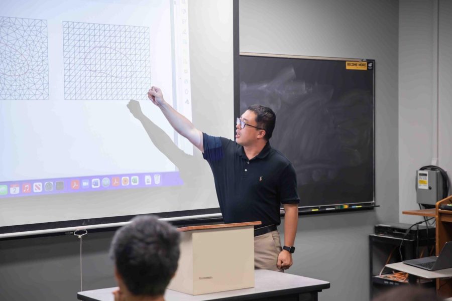 Xu Zhang, an associate professor at Oklahoma State University. delivers a lecture series at Jabara Hall on Sept. 2. The lecture was titled Immersed Finite Element Methods for Three-Dimensional Interface Problems
