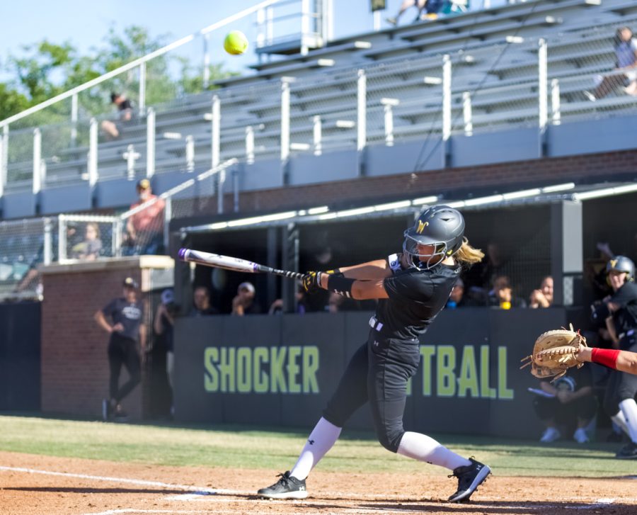 CC Fleming takes a swing during WSU’s game against Seminole State on Sept. 27 at Wilkins Stadium.