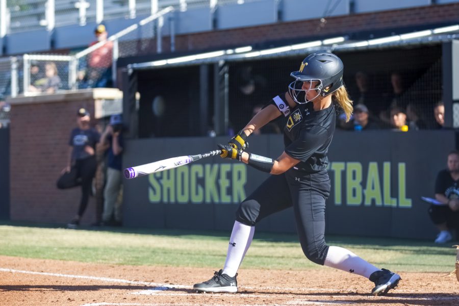 CC Fleming takes a swing during WSU’s game against Seminole State on Sept. 27 at Wilkins Stadium.