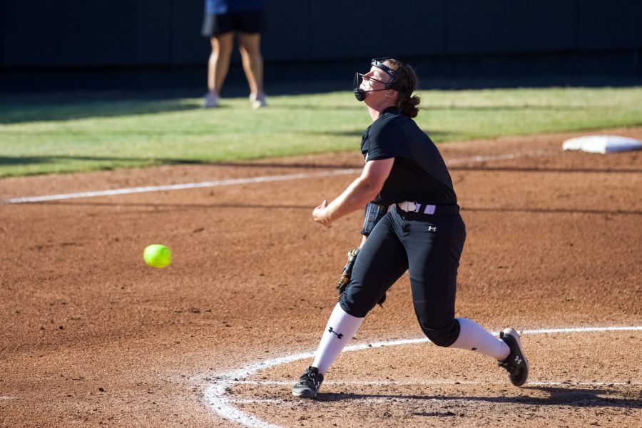 Alison Cooper pitches during the game against Seminole State on Sept. 27 at Wilkins Stadium.