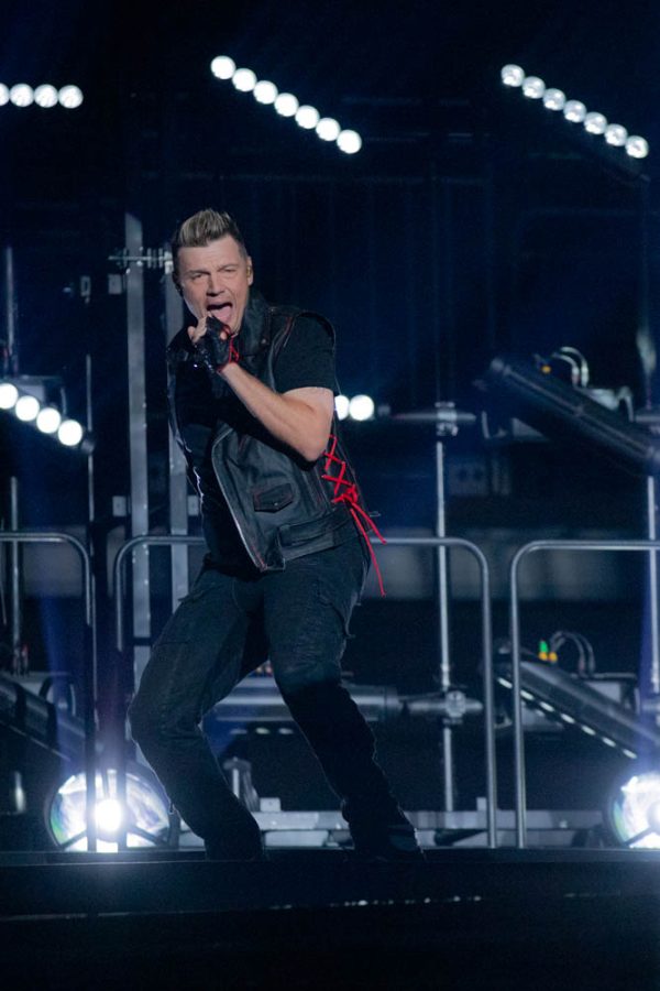 Nick Carter sings his solo during the opening number of the Backstreet Boys DNA World Tour on Sep. 13 in Intrust Bank Arena.