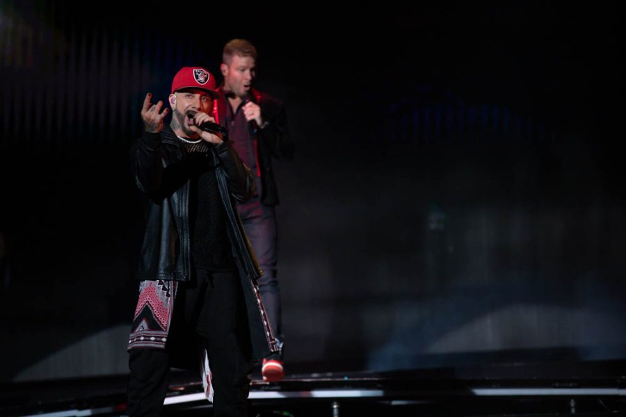 AJ McLean vocalizes with Brian Littrell during The Call on Sep. 13 in Intrust Bank Arena.