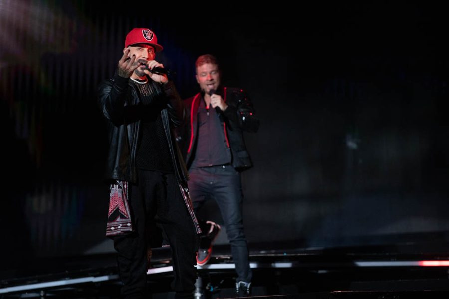 AJ McLean vocalizes with Brian Littrell during The Call on Sep. 13 in Intrust Bank Arena.