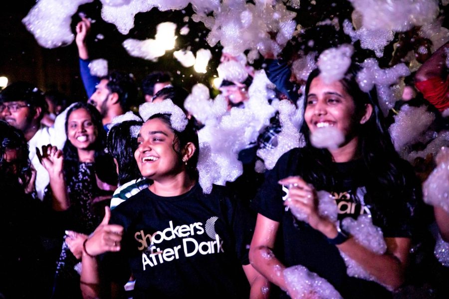 Grad Student Laxmi Manohara Sai Thota dances at the Foam Night Party on Sept. 9. The event was hosted by Student Affairs and SAC at the RSC.