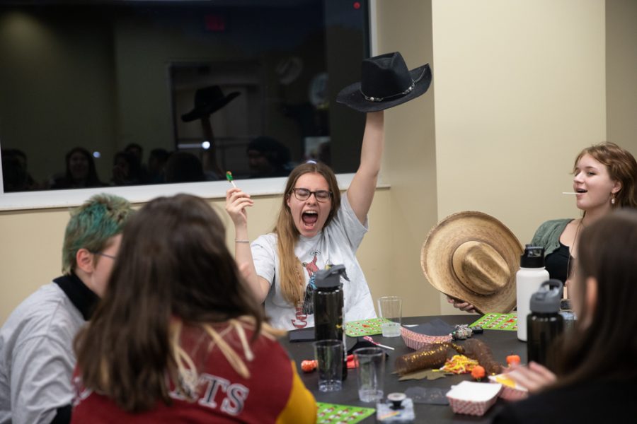 Freshman Niya Burks shows off her hat during Western Bingo on Sept. 22 in the RSC. The student with the best western hat would select the next Bingo card.