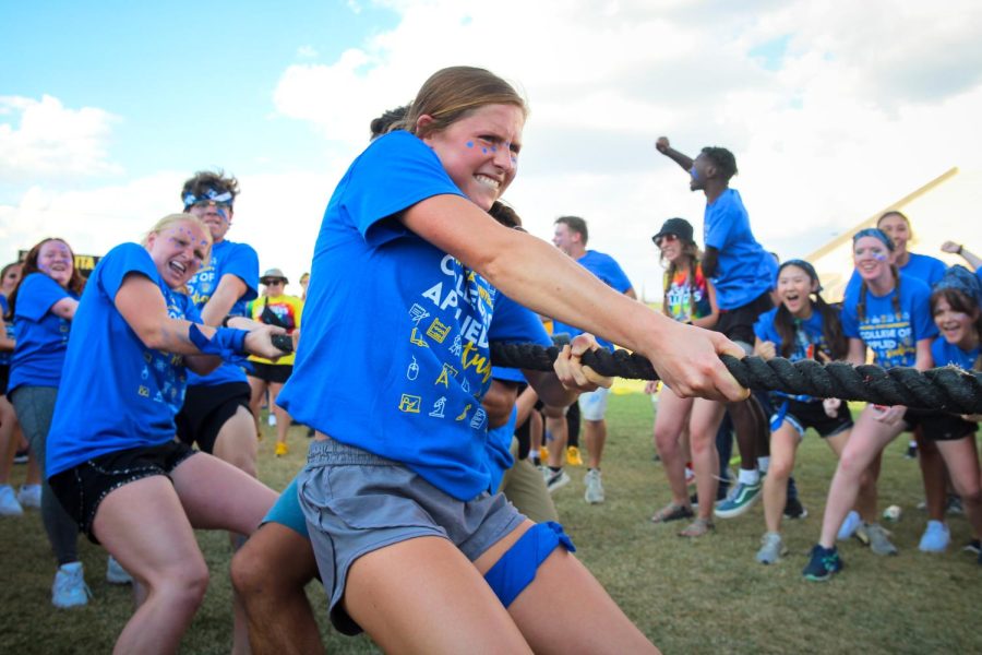 Freshman Mahttee Oshea, a student of College of Applied Studies plays Tug-of-War against the College of Engineering at the Clash of the Colleges. The annual competition was held on Aug. 26, 2022, at Cessna Stadium.