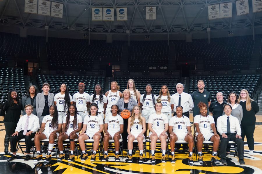Womens Basketball team poses for a group photo at Charles Koch Arena on Oct. 18.