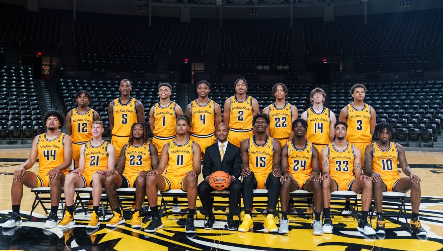 Mens Basketball team poses for a group photo at Charles Koch Arena on Oct. 18.