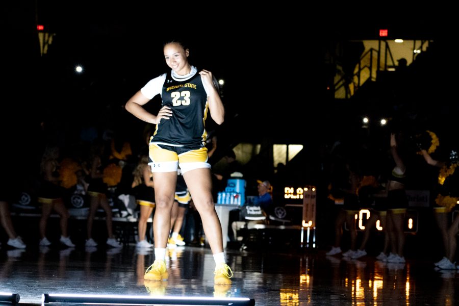 Daniela Abies poses for pictures at the start of Shocker Madness on Oct 27. at Charles Koch Arena. Abies averages 8.0 points and 6.0 rebounds during her career with Salesianos San Bartolome`.