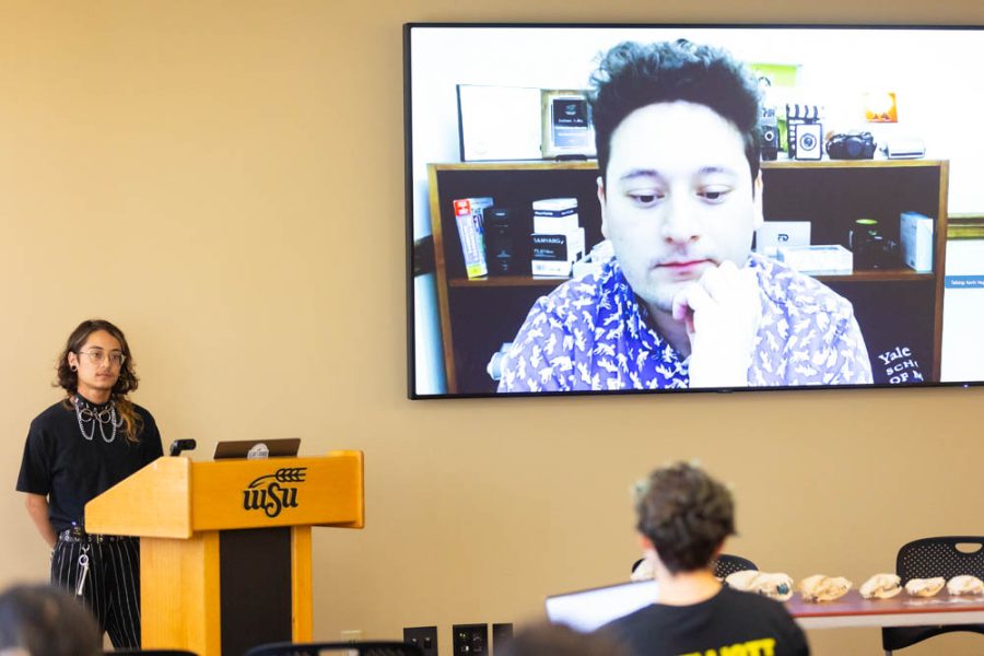 Koji Liby (Left) and Julian Liby (Right) discuss the documentary Death, By Koji, during Communications week on Oct. 11. The documentary filmed and directed by Julian Liby, an Elliot School of Communication Alumnus and a videographer at Yale, follows Kojis artwork and life. 