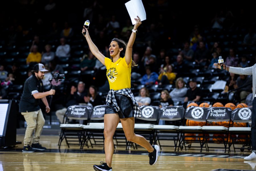 Jillian Carroll Letrinko rushes onto to the Court to greet Shocker Fans on Oct. 27 at Shocker Madness.