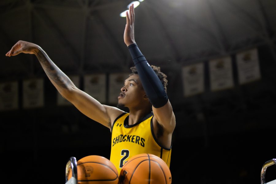 Jalen Ricks shoots his final 3-pointer of the night during the 3-point contest on Oct. 27 at Shocker Madness. Ricks only appeared in one round after he fell to Colby Rogers.