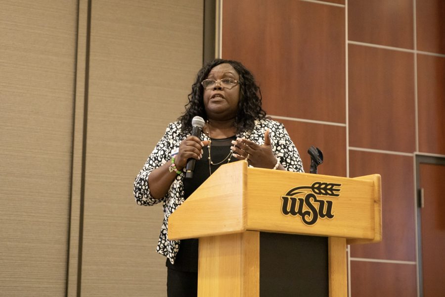 Chief diversity officer Marché Fleming-Randle speaks to students, faculty and staff at SGAs first Diversity, Equity and Inclusion Symposium.
