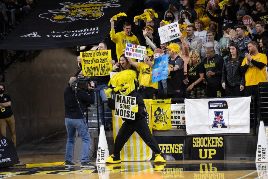 Fans cheer at last year’s Coaching for Literacy game against the University of South Florida on Feb. 12, 2022. Wichita State won the game 73-69.