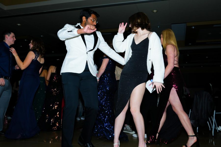 Dimitri Seneviratne and Paige Harrington dance together on the Fairmount Formal dancefloor. The event was held for the second year in a row on Feb. 11 inside the RSC.