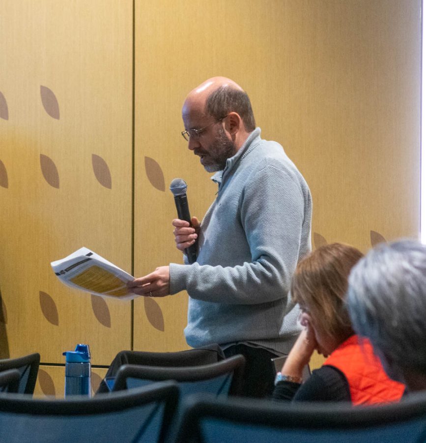 Faculty Senate member Neal Allen points out issues with the proposed general education changes on Jan. 30.