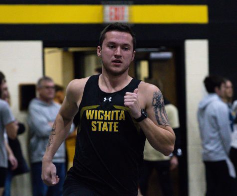 Ryan Dreiling runs for the Wichita State track meet against Herm Wilson on Jan. 28 at the Heskett Center. Dreiling placed second with a time of 53.72.