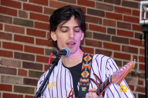 Sigma Alpha Epsilon sophomore Brennan Pavey performs at Paddypalooza on April 24. Sigma Alpha Epsilon hosted the annual event after the end of their annual Paddy Murphy week. My favorite part about performing was seeing people in the crowd enjoy my music and sing along, Pavey said.