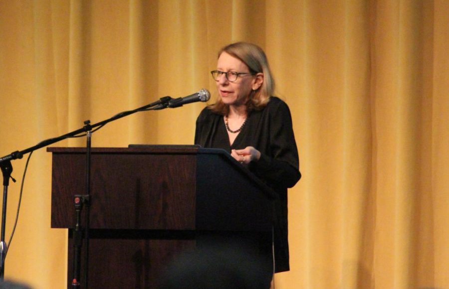 Roz Chast speaks at a memoir reading event on April 15. Chast, a cartoonist, talked about her book Cant We Talk About Something More Pleasant?