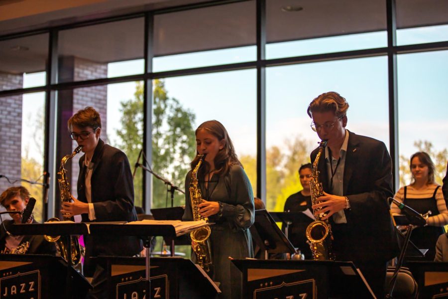 Students from WSUs Jazz Arts Ensemble play at the Wichita Jazz Festival.