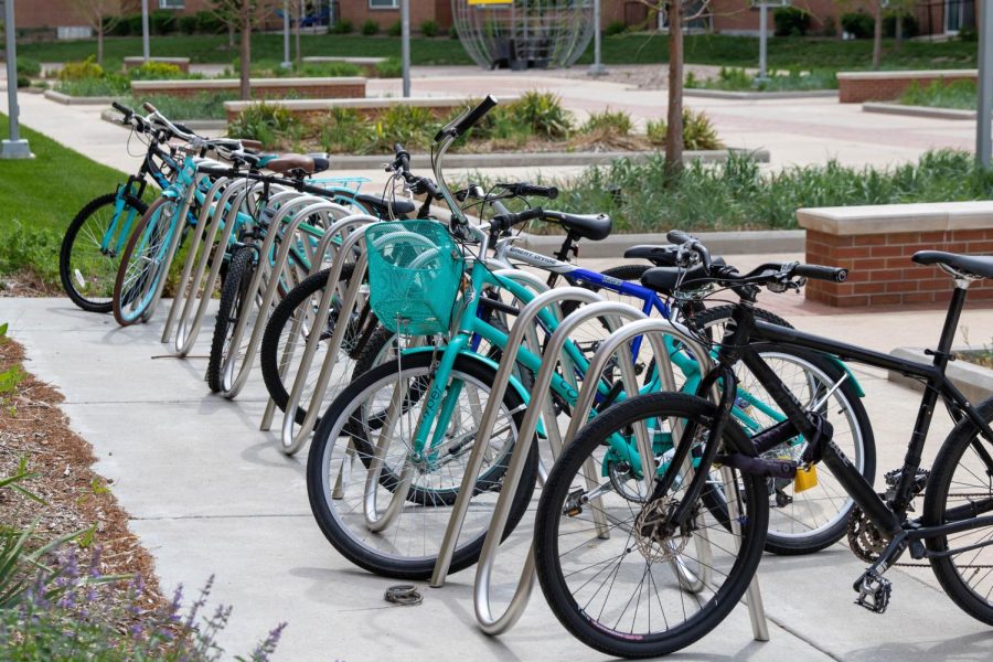 Bicycles outside of The Suites on May 4, 2023.