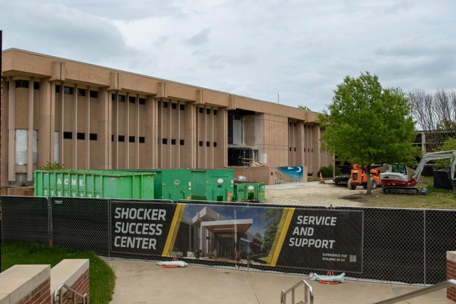 Construction on Clinton Hall to become the Shocker Success Center on May 4, 2023.