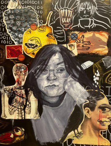 Self Portrait by Jade Warden. The mixed media piece of art was made last year by the studio art major.